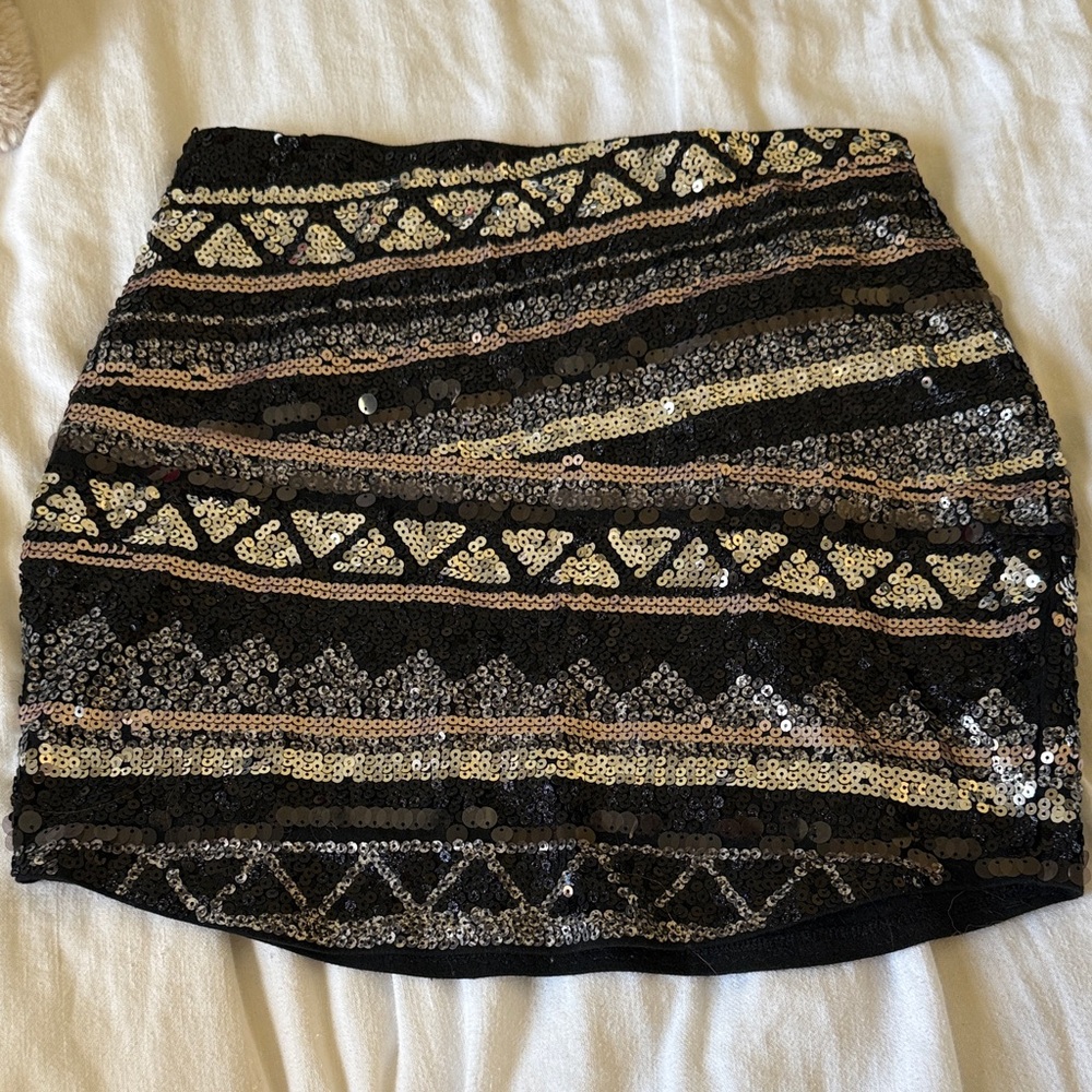 Express Black and Gold Sequin Mini Skirt